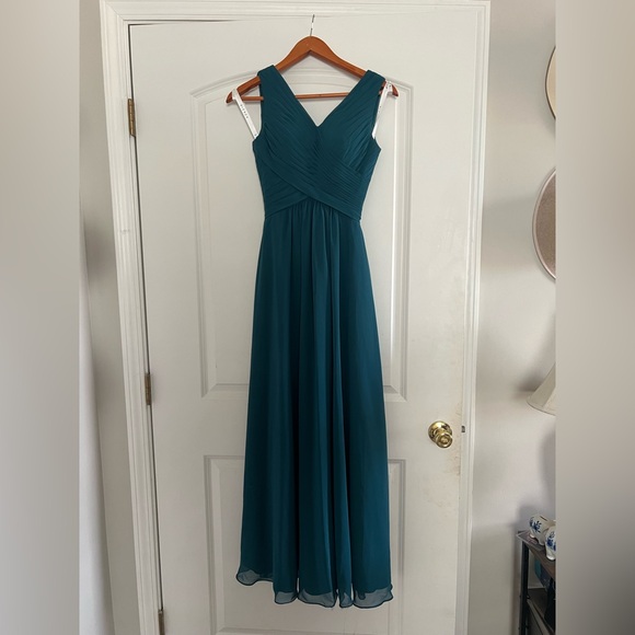 Azazie Flora Ink Blue A-Line Pleated Chiffon Dress - Picture 2 of 10